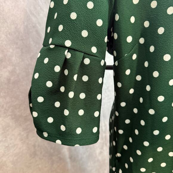 Agnes & Dora White & Green Polka Dot Bell Sleeve Shift Dress Retro Colorful - Picture 6 of 11